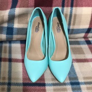 Coral blue with gold heels